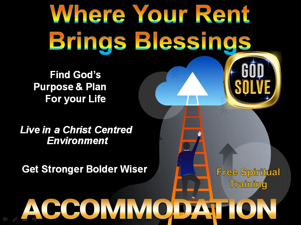 A person climbing a ladder toward a cloud arrow under the headline Where your rent brings blessings