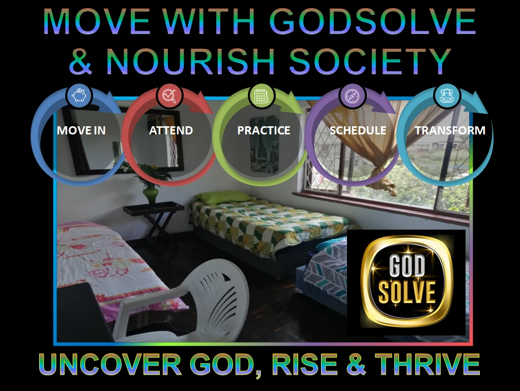 Godsolve infographic with a tidy room photo highlighting mentoring, discipline, and purpose-driven living