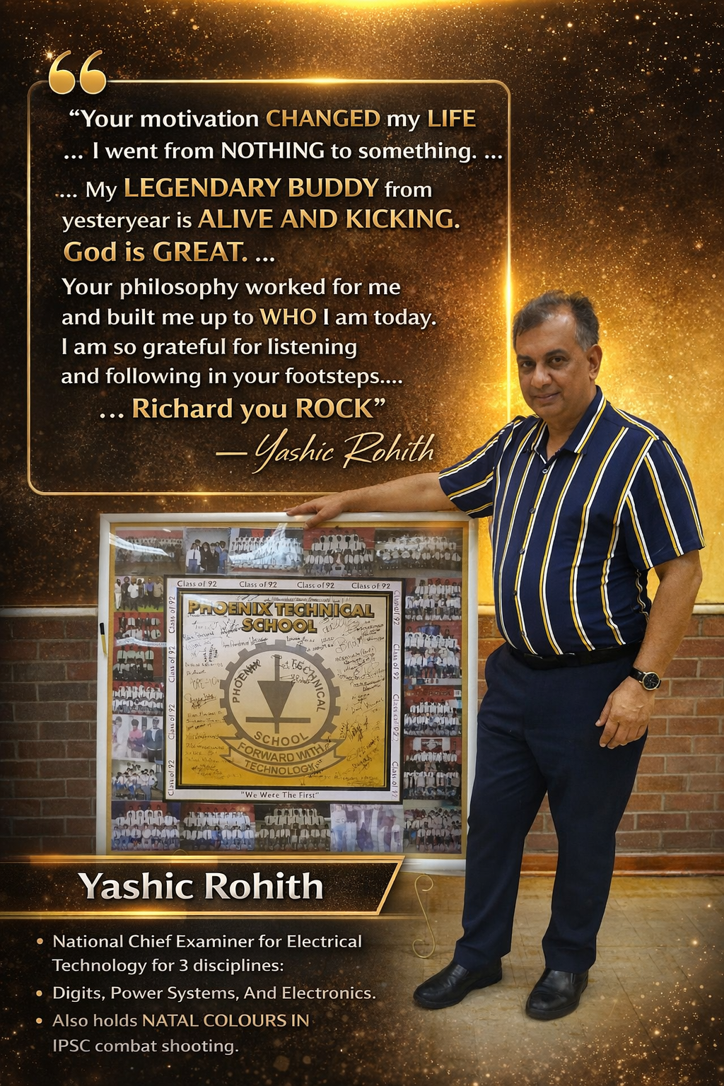 Featured testimonial poster of Yashic Rohith with his written testimony and professional status